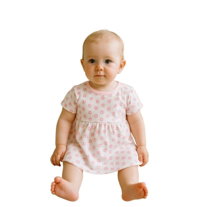 ⁦فستان مورد للأطفال لون أبيض و زهري⁩ - الصورة ⁦4⁩