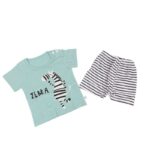 طقم قطعتين بتصميم Zebra لون أخضر و أبيض