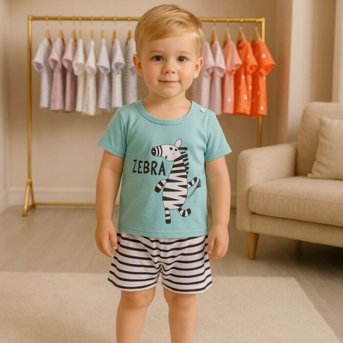 ⁦طقم قطعتين بتصميم Zebra لون أخضر و أبيض⁩ - الصورة ⁦4⁩