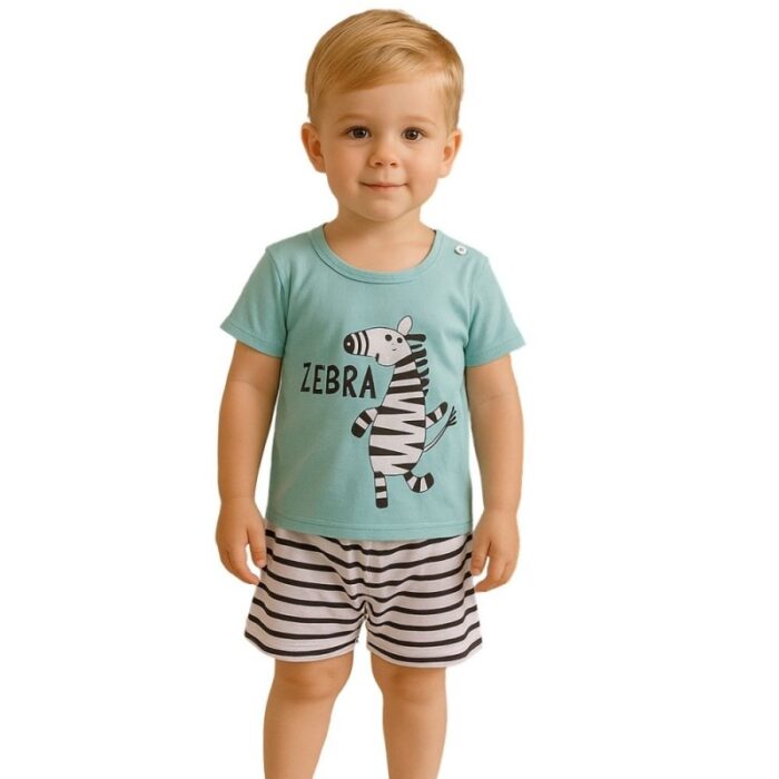 ⁦طقم قطعتين بتصميم Zebra لون أخضر و أبيض⁩ - الصورة ⁦5⁩