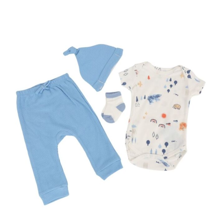 103382792_68335b9b77223 طقم للأطفال 4 قطع لون أزرق وأبيض - الصورة 1