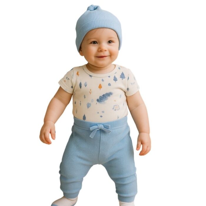 ⁦طقم للأطفال 4 قطع لون أزرق وأبيض⁩ - الصورة ⁦3⁩