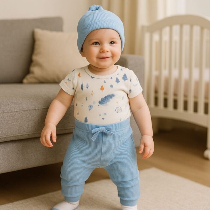 ⁦طقم للأطفال 4 قطع لون أزرق وأبيض⁩ - الصورة ⁦4⁩