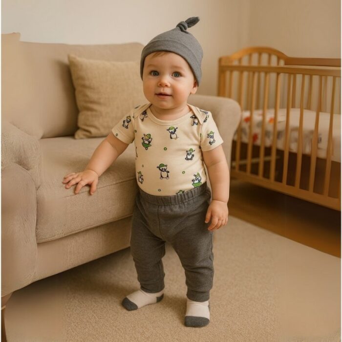 ⁦طقم للأطفال 4 قطع لون بيج و سكني⁩ - الصورة ⁦3⁩