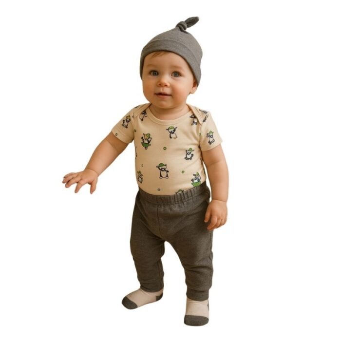 ⁦طقم للأطفال 4 قطع لون بيج و سكني⁩ - الصورة ⁦4⁩