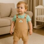 ⁦طقم أفرهول للأطفال 3 قطع لون بيج و أخضر⁩ - الصورة ⁦2⁩