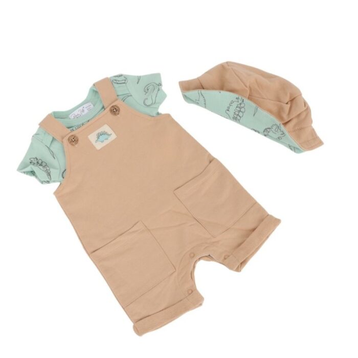 ⁦طقم أفرهول للأطفال 3 قطع لون بيج و أخضر⁩ - الصورة ⁦3⁩