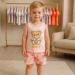 طقم قطعتين للأطفال لون زهري فاتح