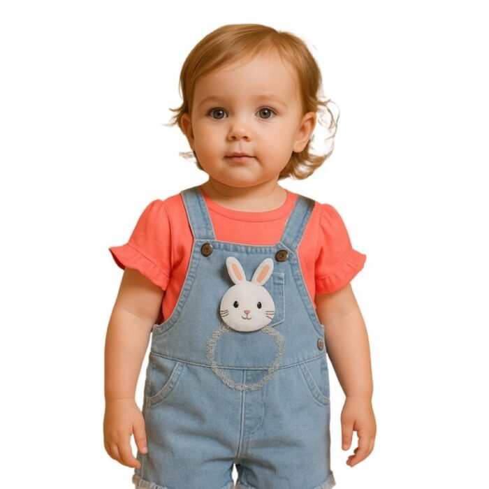 ⁦طقم قطعتين أفرهول للأطفال لون أزرق و زهري⁩ - الصورة ⁦2⁩