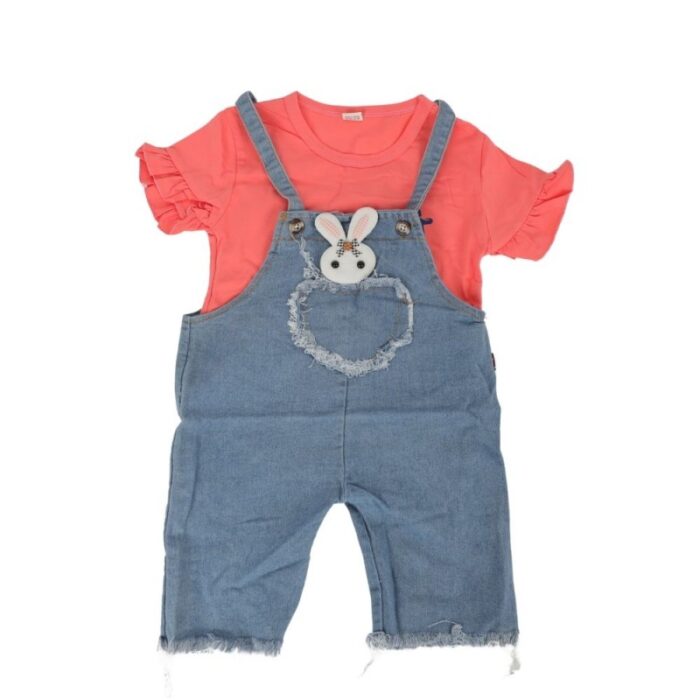 ⁦طقم قطعتين أفرهول للأطفال لون أزرق و زهري⁩ - الصورة ⁦3⁩