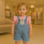 ⁦طقم قطعتين أفرهول للأطفال لون أزرق و زهري فاتح⁩ - الصورة ⁦4⁩