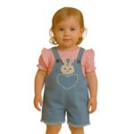 ⁦طقم قطعتين أفرهول للأطفال لون أزرق و زهري فاتح⁩ - الصورة ⁦5⁩