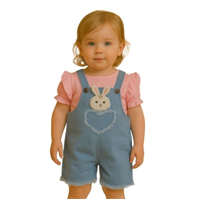 ⁦طقم قطعتين أفرهول للأطفال لون أزرق و زهري فاتح⁩ - الصورة ⁦5⁩