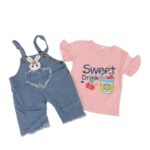 ⁦طقم قطعتين أفرهول للأطفال لون أزرق و زهري فاتح⁩ - الصورة ⁦6⁩