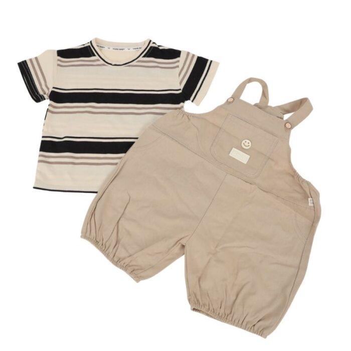 ⁦طقم أفرهول للأطفال لون أسود وبيج⁩ - الصورة ⁦2⁩