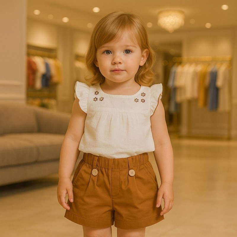 ⁦طقم قطعتين للأطفال لون بني وأبيض⁩ - الصورة ⁦1⁩