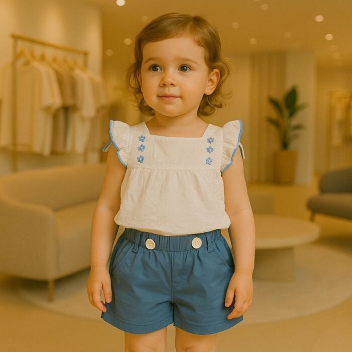 ⁦طقم قطعتين للأطفال لون أزرق وأبيض⁩ - الصورة ⁦3⁩