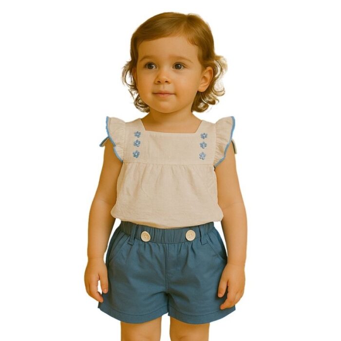 ⁦طقم قطعتين للأطفال لون أزرق وأبيض⁩ - الصورة ⁦4⁩