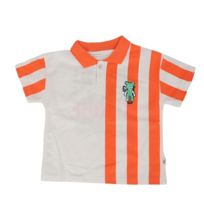 ⁦طقم قطعتين شورت وبلوزة نص كم للأطفال لون أزرق و برتقالي⁩ - الصورة ⁦5⁩