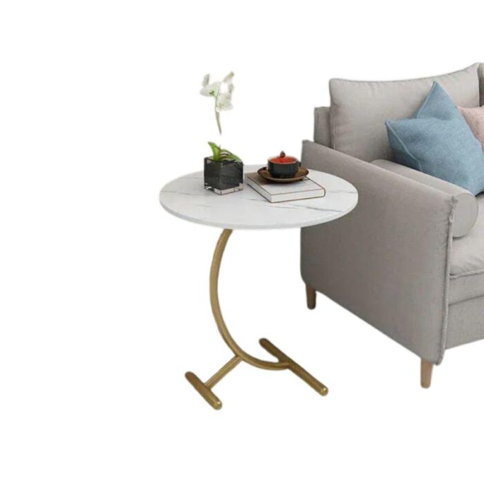 ⁦طاولة خشبية ماربل أبيض وذهبي 40*40*60 سم⁩ - الصورة ⁦2⁩