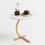 ⁦طاولة خشبية ماربل أبيض وذهبي 40*40*60 سم⁩ - الصورة ⁦3⁩