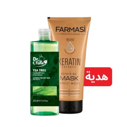 باكيج شامبو شجرة الشاي حجم 225 مل من Dr.C.Tuna + قناع علاج الكرياتين حجم 200 مل من FARMASI