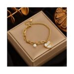 ⁦سوار ذهبي بتصميم قلب أبيض⁩ - الصورة ⁦3⁩