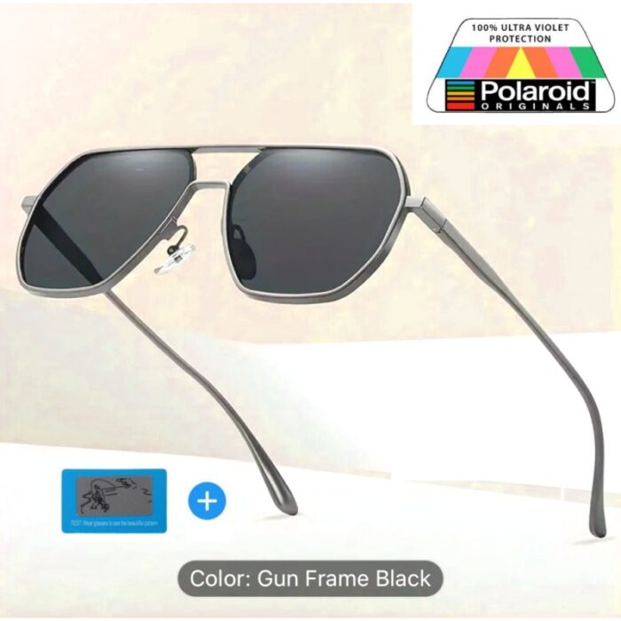 ⁦نظارة سداسية بوليرايزد إطار رمادي للرجال والنساء⁩ - الصورة ⁦3⁩