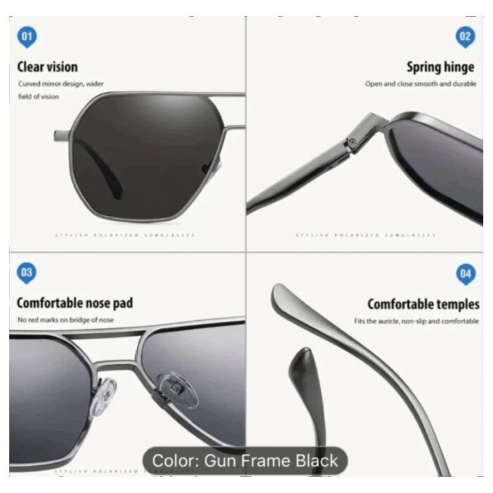 ⁦نظارة سداسية بوليرايزد إطار رمادي للرجال والنساء⁩ - الصورة ⁦5⁩