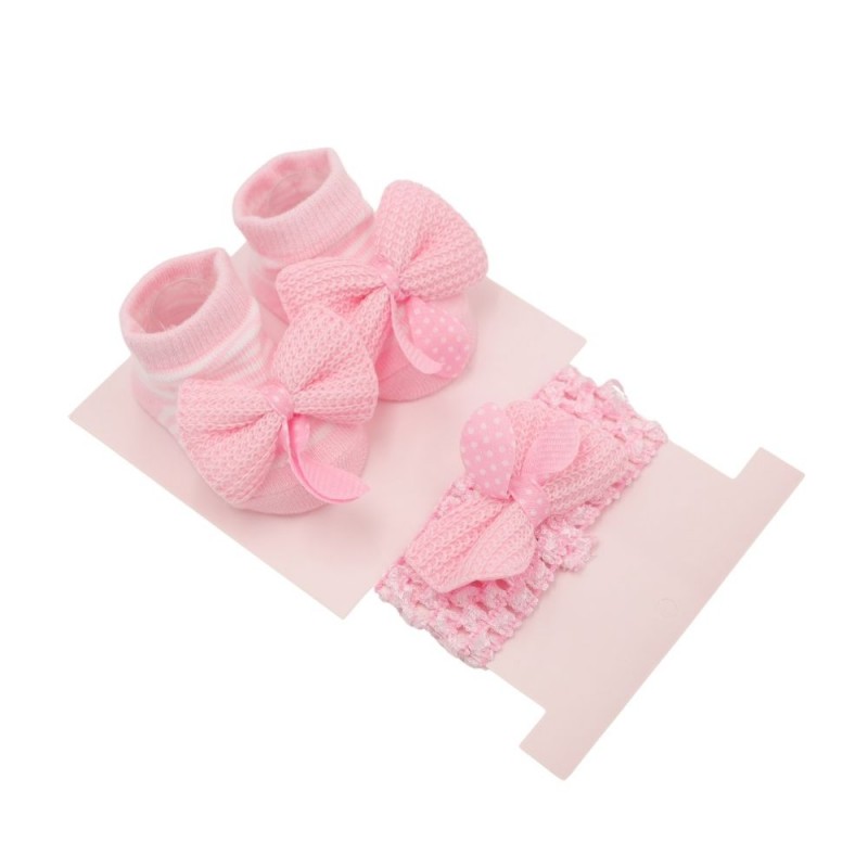 ⁦طقم قطعتين جرابات وطوق للشعر للأطفال لون زهري⁩ - الصورة ⁦1⁩