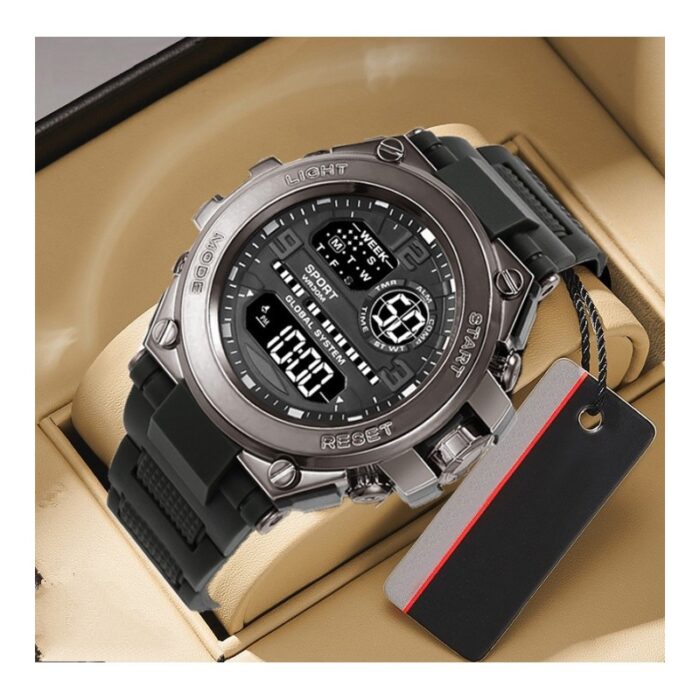 103382198_685eb4a16239e ساعة يد رياضية رقمية ضد الماء - بشاشة مزدوجة مع إضاءة LED رقمية لون أسود - الصورة 1