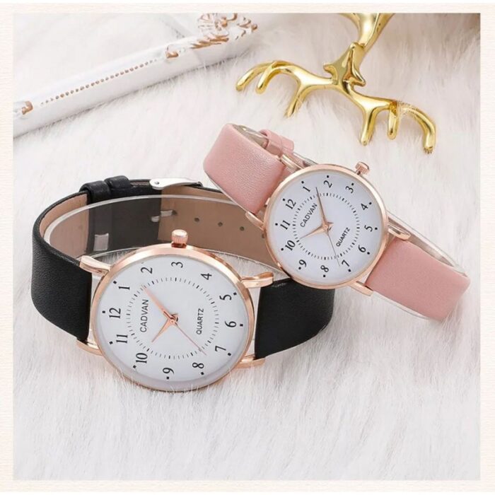 103382200_685eb4a3b38c9 بكج ساعة كبلز (للازواج) - حزام جلد - لون أسود وزهري - الصورة 1