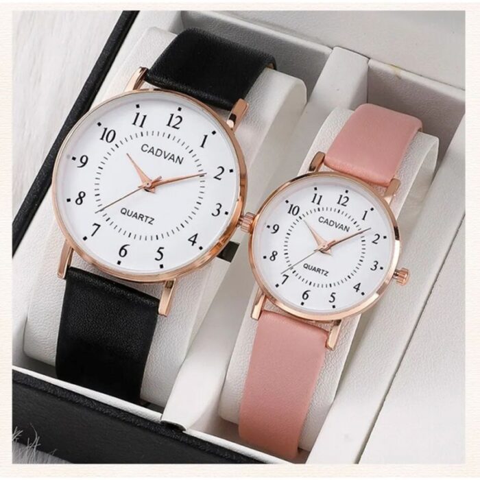 ⁦بكج ساعة كبلز (للازواج) - حزام جلد - لون أسود وزهري⁩ - الصورة ⁦2⁩