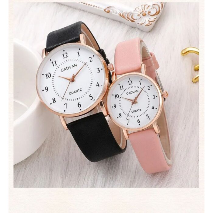 ⁦بكج ساعة كبلز (للازواج) - حزام جلد - لون أسود وزهري⁩ - الصورة ⁦3⁩