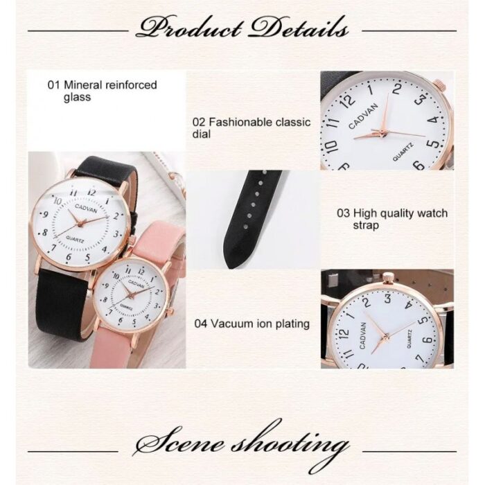 ⁦بكج ساعة كبلز (للازواج) - حزام جلد - لون أسود وزهري⁩ - الصورة ⁦4⁩