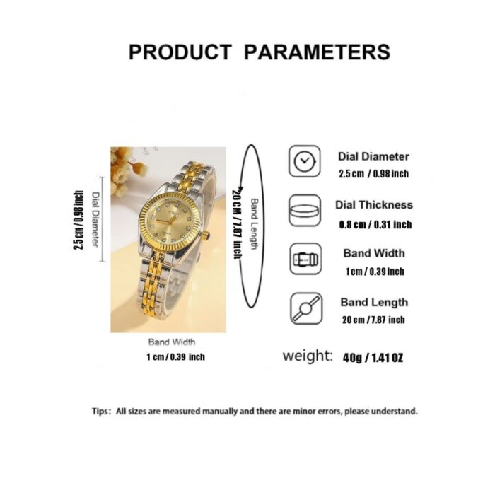 ⁦ساعة يد كوارتز فاخرة للنساء- بسوار رفيع أنيق دائري كوارتز فاخرة من الستانلس ستيل⁩ - الصورة ⁦5⁩