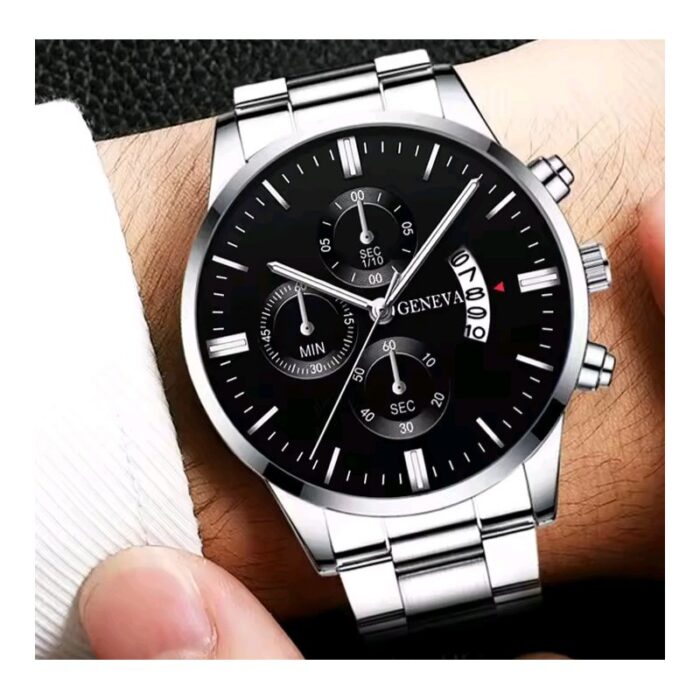 103382263_685eb4e6362ec ساعة يد كوارتز فخمة للرجال - حزام من الستانلس ستيل المقاوم للصدأ - لون فضي ماركة Geneva - الصورة 1