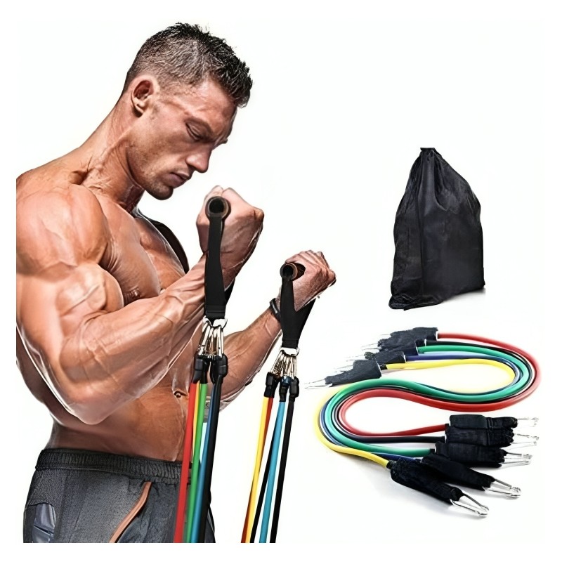 ⁦حبال المقاومة الرياضية الأصلية للتدريب و كمال الاجسام بديل نادي الحديد (11 قطعة) مصنوعة من مادة اللاتكس المتينة ذات جودة عالية تساعدك على التمرين بكل أمان⁩ - الصورة ⁦1⁩
