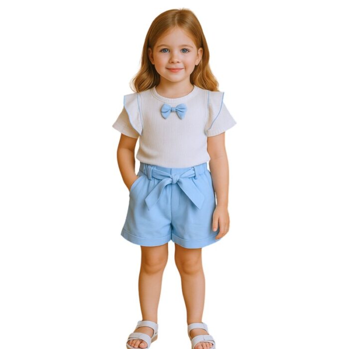 ⁦طقم قطعتين للأطفال لون أزرق وأبيض⁩ - الصورة ⁦3⁩