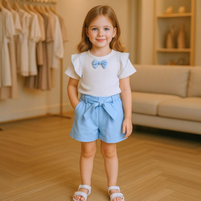 ⁦طقم قطعتين للأطفال لون أزرق وأبيض⁩ - الصورة ⁦6⁩