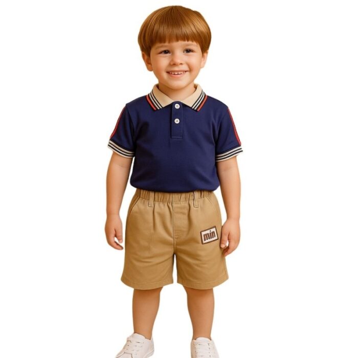 ⁦طقم قطعتين للأطفال لون أزرق وبيج⁩ - الصورة ⁦2⁩