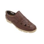 ⁦حذاء جلد طبيعي للرجال لون بني غامق ونعل بيج⁩ - الصورة ⁦2⁩