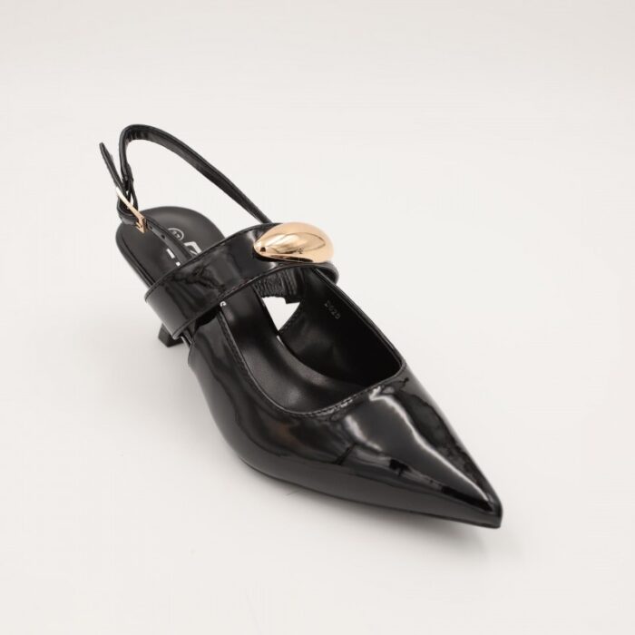 ⁦حذاء كعب متوسط رفيع للنساء لون اسود لامع⁩ - الصورة ⁦5⁩