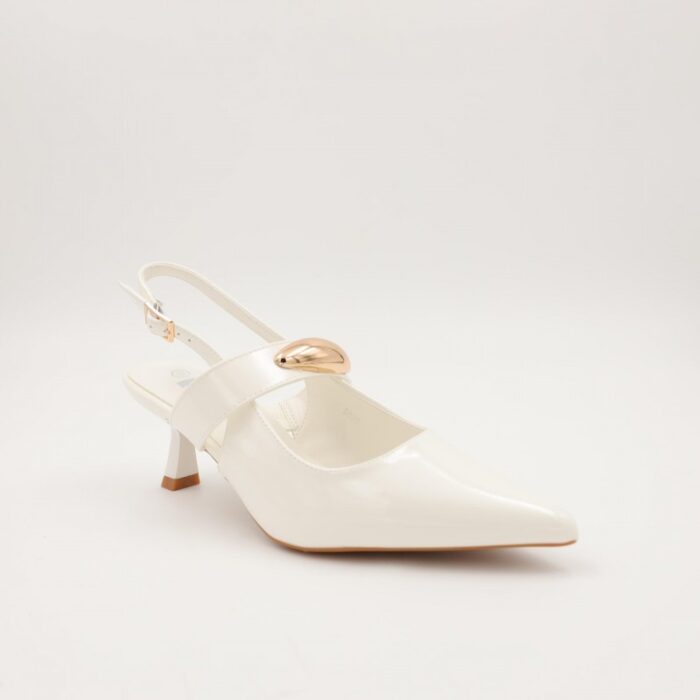 ⁦حذاء كعب متوسط رفيع للنساء لون ابيض لامع⁩ - الصورة ⁦2⁩