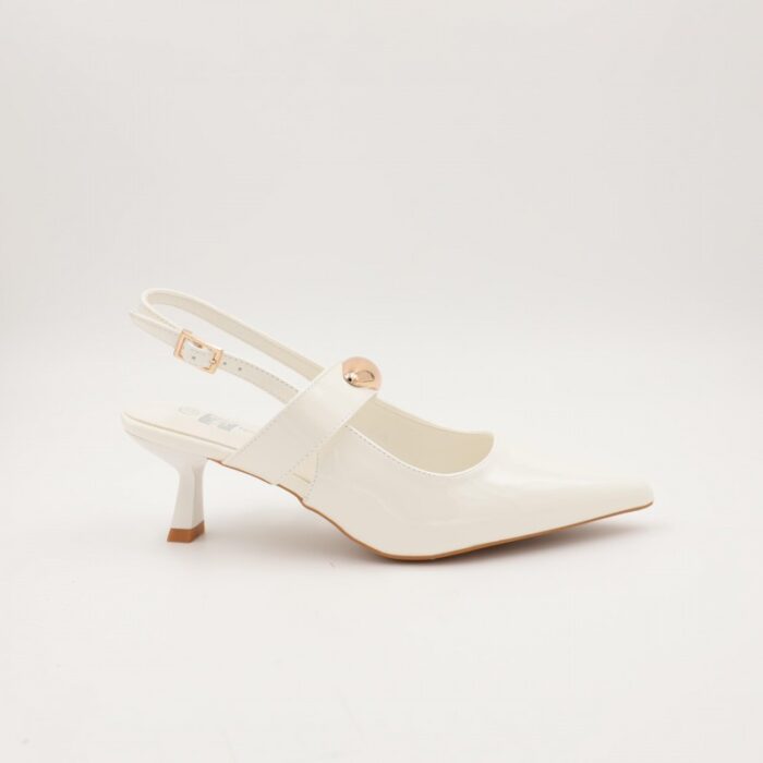 ⁦حذاء كعب متوسط رفيع للنساء لون ابيض لامع⁩ - الصورة ⁦3⁩