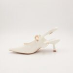 ⁦حذاء كعب متوسط رفيع للنساء لون ابيض لامع⁩ - الصورة ⁦4⁩