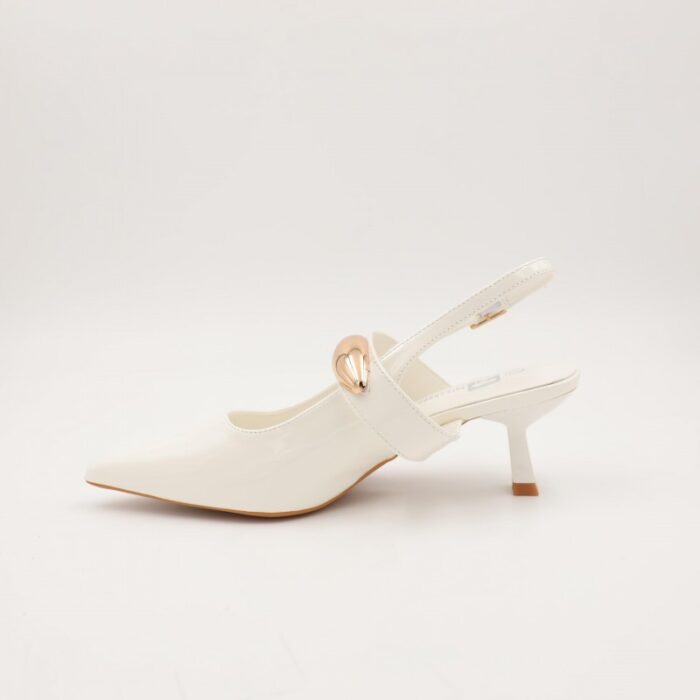 ⁦حذاء كعب متوسط رفيع للنساء لون ابيض لامع⁩ - الصورة ⁦4⁩