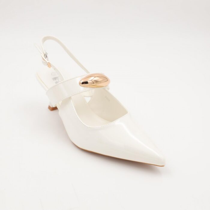 ⁦حذاء كعب متوسط رفيع للنساء لون ابيض لامع⁩ - الصورة ⁦6⁩