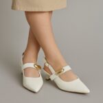 ⁦حذاء كعب متوسط رفيع للنساء لون ابيض لامع⁩ - الصورة ⁦7⁩