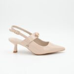 ⁦حذاء كعب متوسط رفيع للنساء لون بيج لامع⁩ - الصورة ⁦3⁩